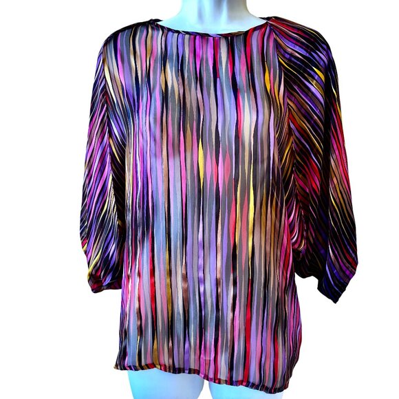 The Silk Farm Vintage 80's Blouse Top Pullover SHEER Striped size 8 - Picture 4 of 13